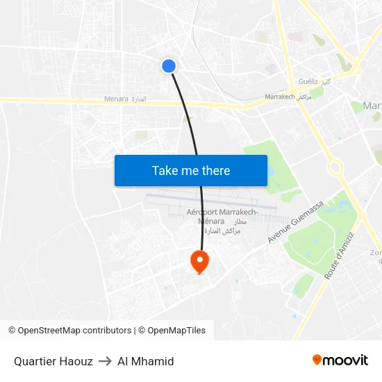 Quartier Haouz to Al Mhamid map