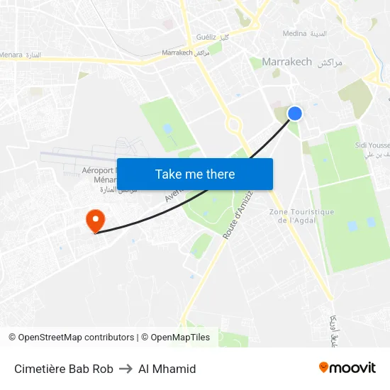 Cimetière Bab Rob to Al Mhamid map