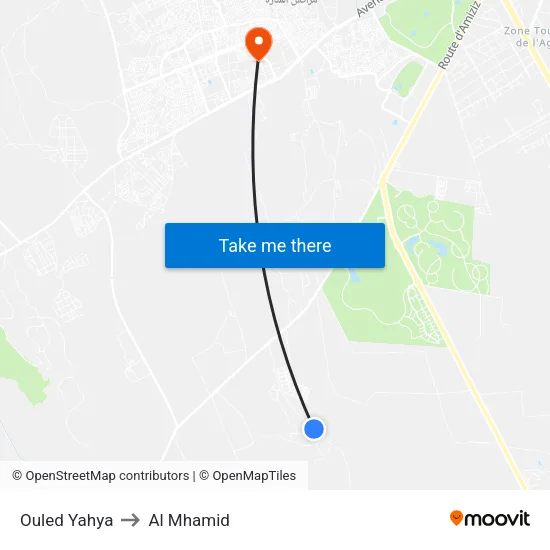 Ouled Yahya to Al Mhamid map