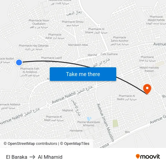 El Baraka to Al Mhamid map