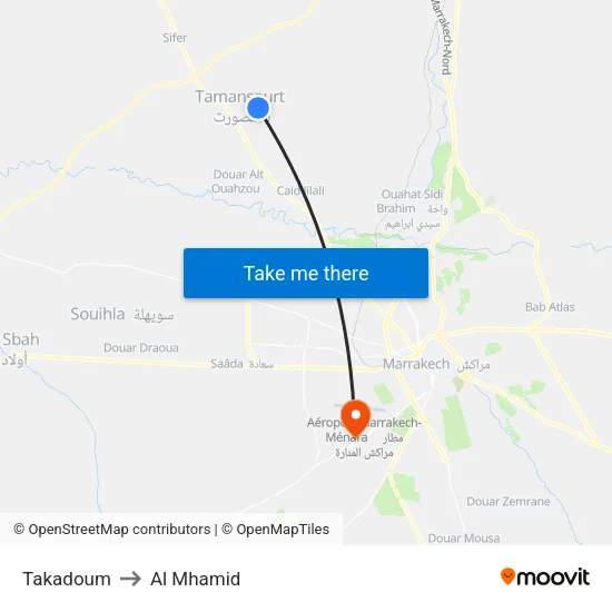 Takadoum to Al Mhamid map