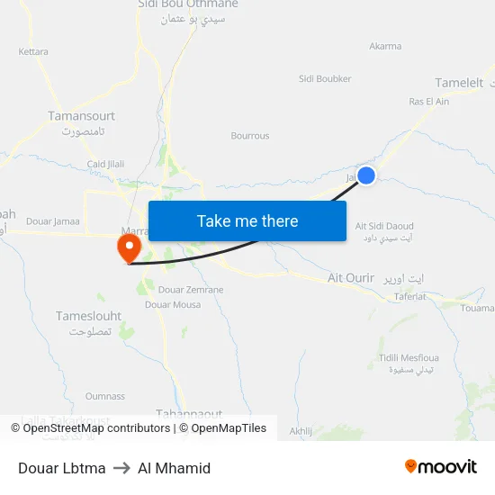 Douar Lbtma to Al Mhamid map