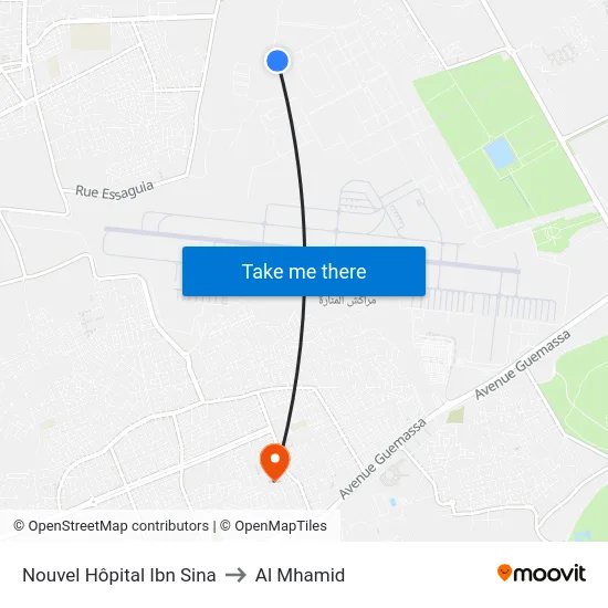 Nouvel Hôpital Ibn Sina to Al Mhamid map