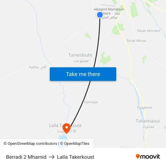 Berradi 2 Mhamid to Lalla Takerkoust map