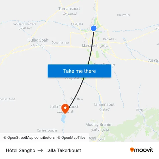 Hôtel Sangho to Lalla Takerkoust map
