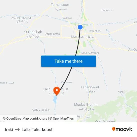 Iraki to Lalla Takerkoust map