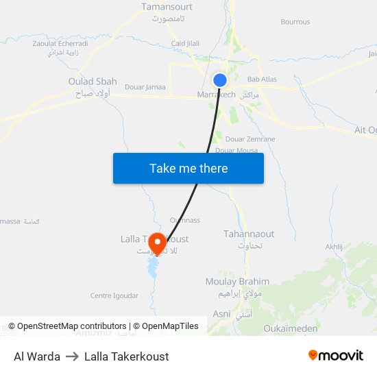 Al Warda to Lalla Takerkoust map