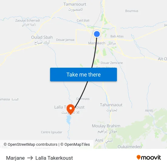 Marjane to Lalla Takerkoust map