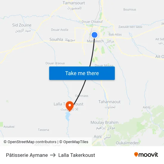 Pâtisserie Aymane to Lalla Takerkoust map