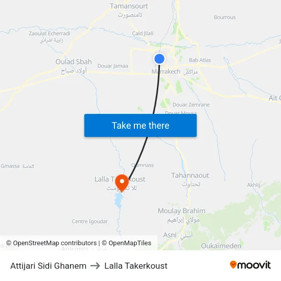 Attijari Sidi Ghanem to Lalla Takerkoust map