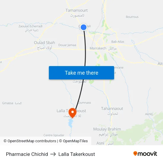 Pharmacie Chichid to Lalla Takerkoust map