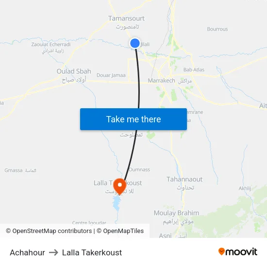 Achahour to Lalla Takerkoust map