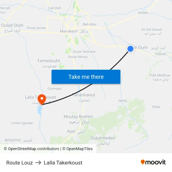 Route Louz to Lalla Takerkoust map