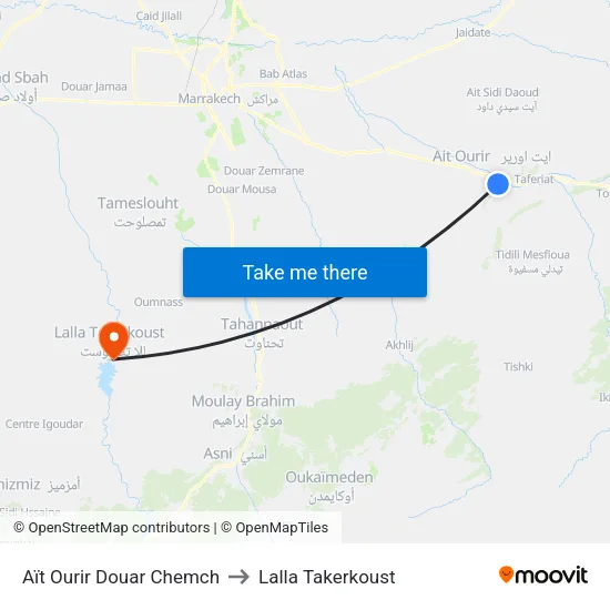 Aït Ourir Douar Chemch to Lalla Takerkoust map