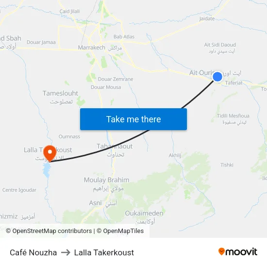 Café Nouzha to Lalla Takerkoust map