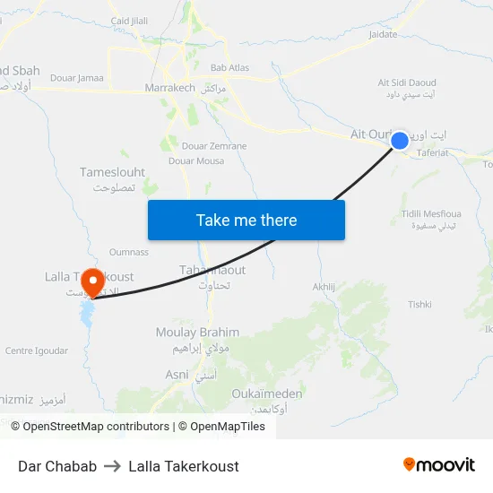 Dar Chabab to Lalla Takerkoust map