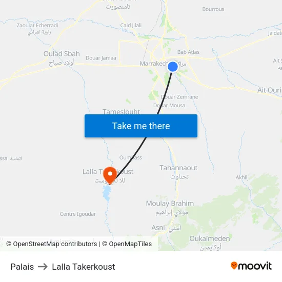 Palais to Lalla Takerkoust map