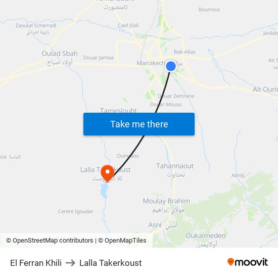 El Ferran Khili to Lalla Takerkoust map