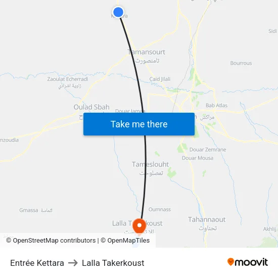 Entrée Kettara to Lalla Takerkoust map