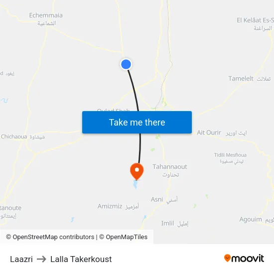 Laazri to Lalla Takerkoust map