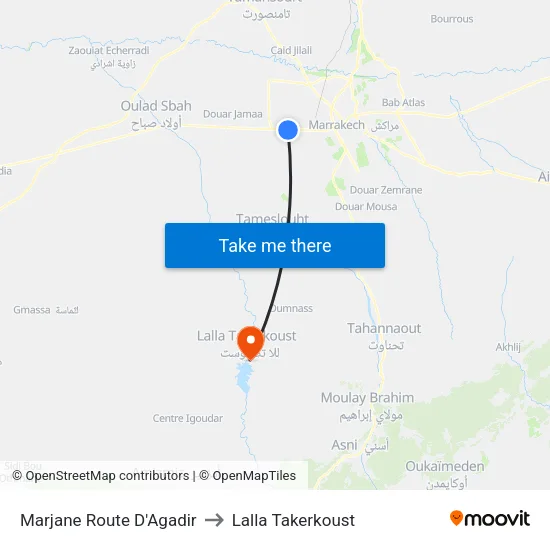 Marjane Route D'Agadir to Lalla Takerkoust map