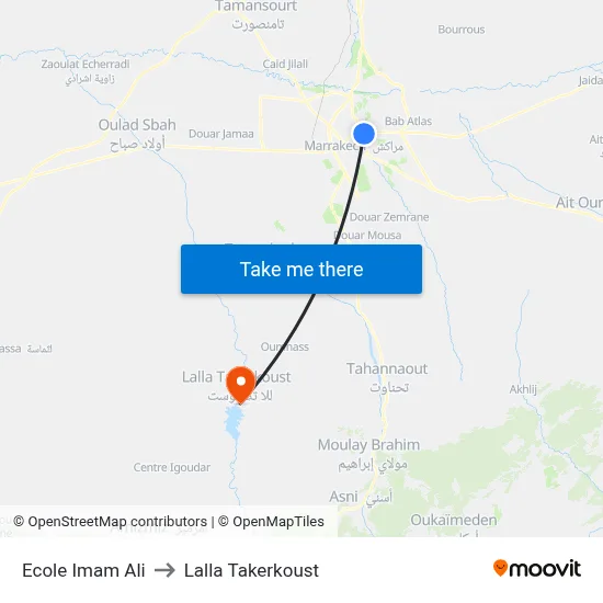 Ecole Imam Ali to Lalla Takerkoust map