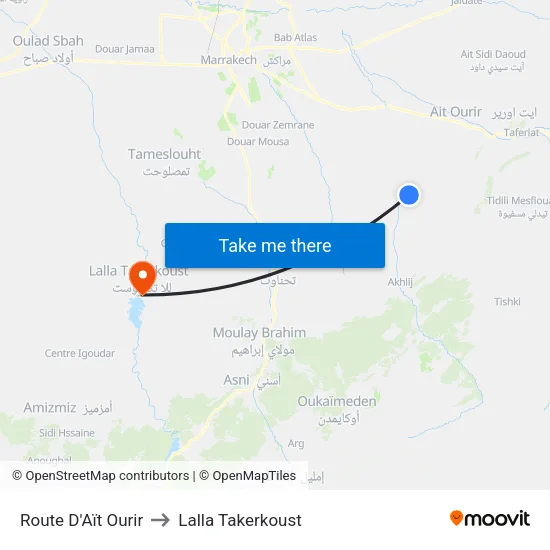Route D'Aït Ourir to Lalla Takerkoust map