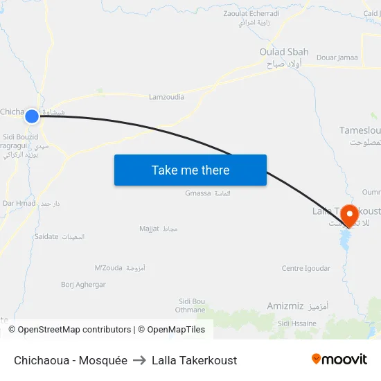 Chichaoua - Mosquée to Lalla Takerkoust map