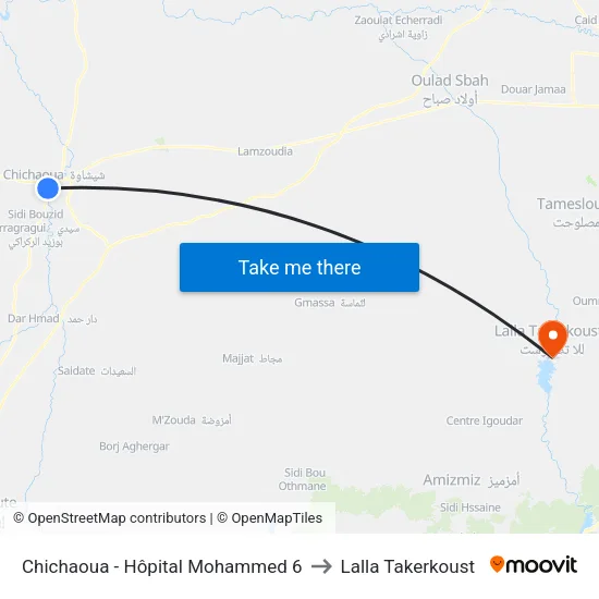 Chichaoua - Hôpital Mohammed 6 to Lalla Takerkoust map