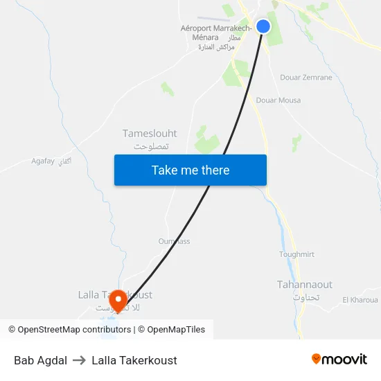 Bab Agdal to Lalla Takerkoust map