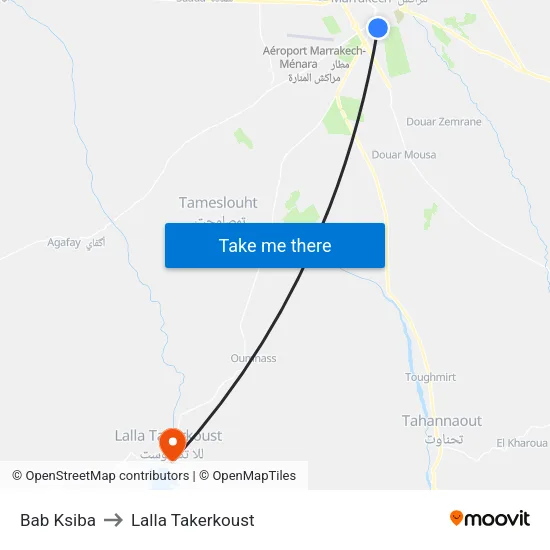 Bab Ksiba to Lalla Takerkoust map