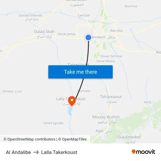 Al Andalibe to Lalla Takerkoust map