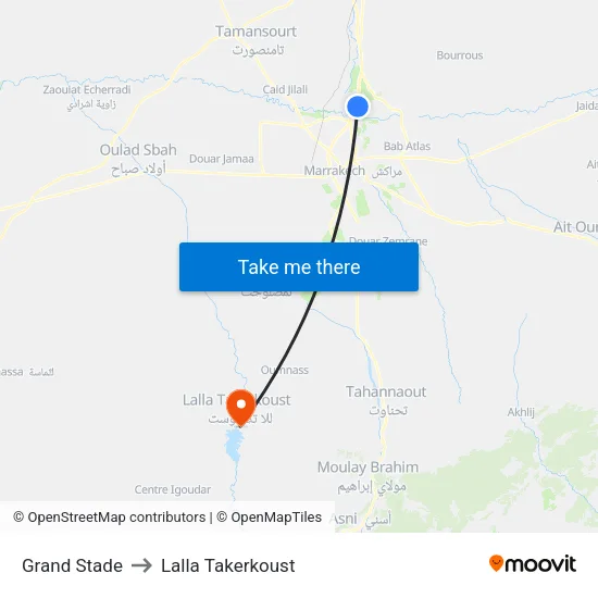 Grand Stade to Lalla Takerkoust map