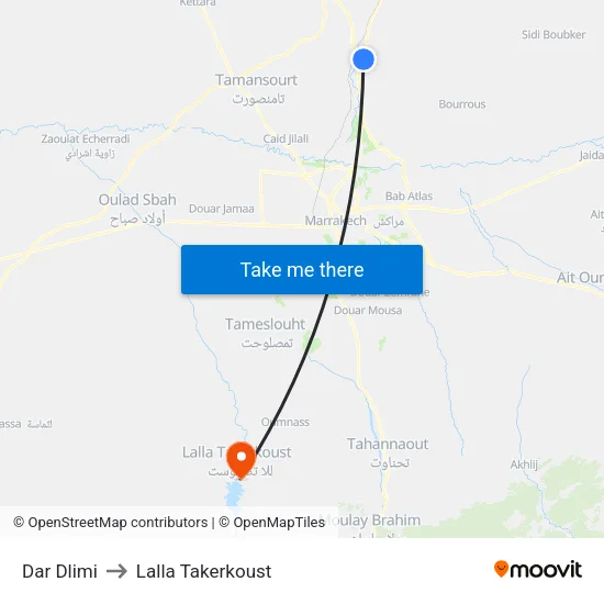 Dar Dlimi to Lalla Takerkoust map