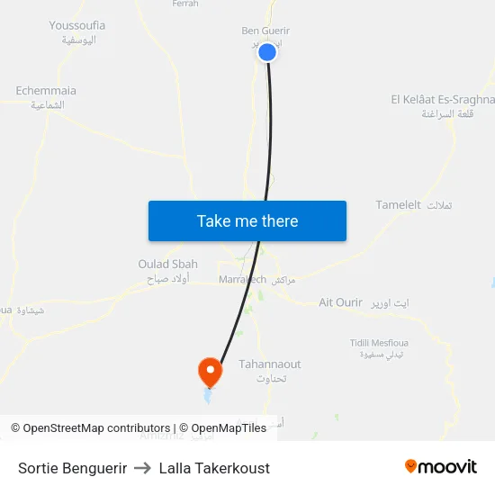 Sortie Benguerir to Lalla Takerkoust map