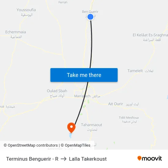Terminus Benguerir - R to Lalla Takerkoust map