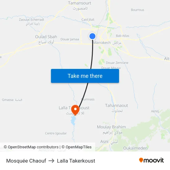 Mosquée Chaouf to Lalla Takerkoust map