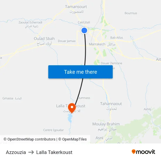 Azzouzia to Lalla Takerkoust map