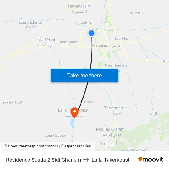 Résidence Saada 2 Sidi Ghanem to Lalla Takerkoust map
