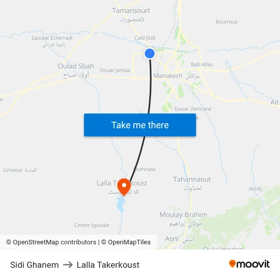 Sidi Ghanem to Lalla Takerkoust map