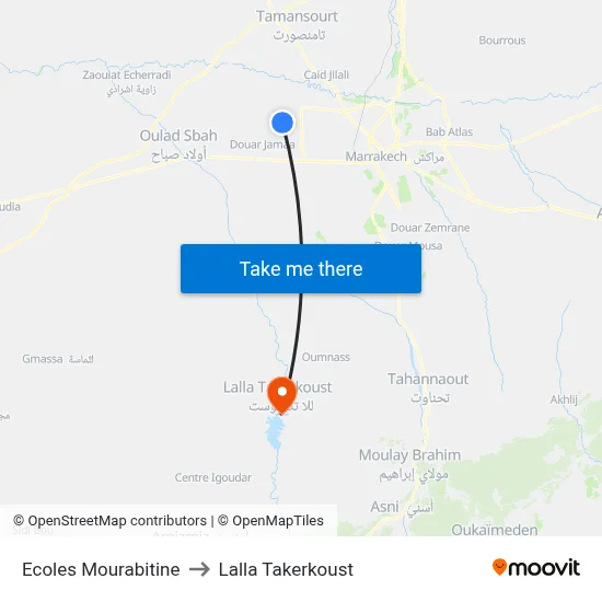 Ecoles Mourabitine to Lalla Takerkoust map