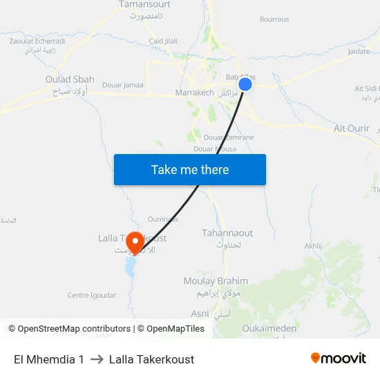 El Mhemdia 1 to Lalla Takerkoust map