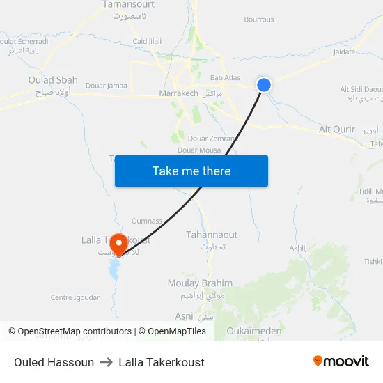 Ouled Hassoun to Lalla Takerkoust map