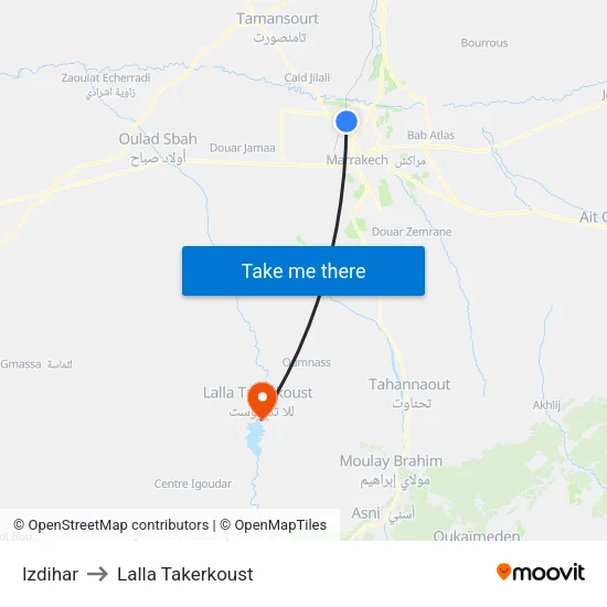 Izdihar to Lalla Takerkoust map