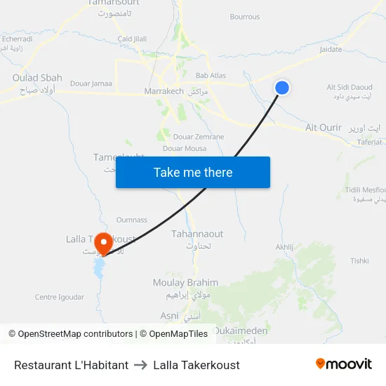 Restaurant L'Habitant to Lalla Takerkoust map
