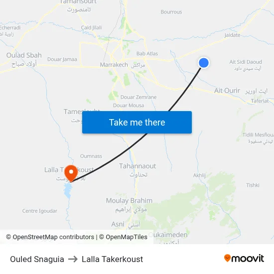 Ouled Snaguia to Lalla Takerkoust map