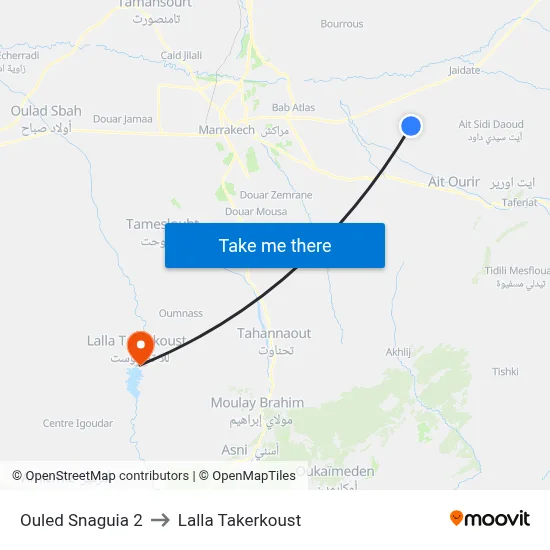 Ouled Snaguia 2 to Lalla Takerkoust map