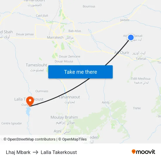 Lhaj Mbark to Lalla Takerkoust map