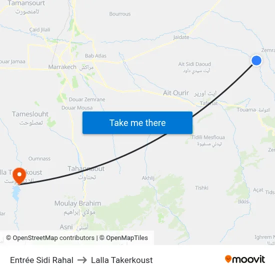 Entrée Sidi Rahal to Lalla Takerkoust map