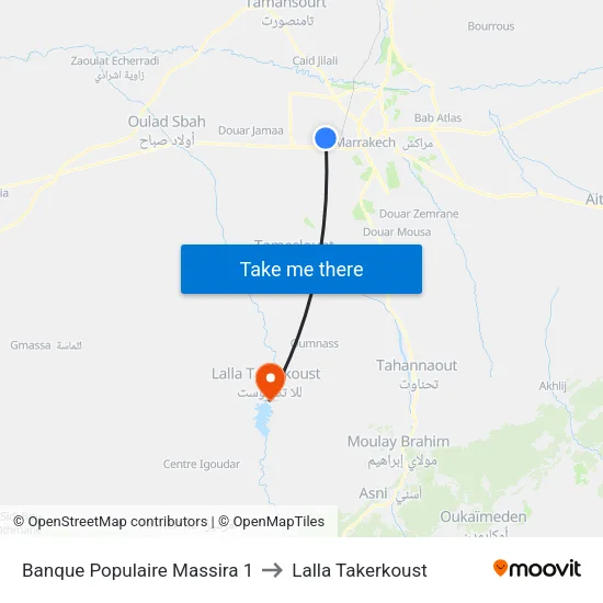 Banque Populaire Massira 1 to Lalla Takerkoust map